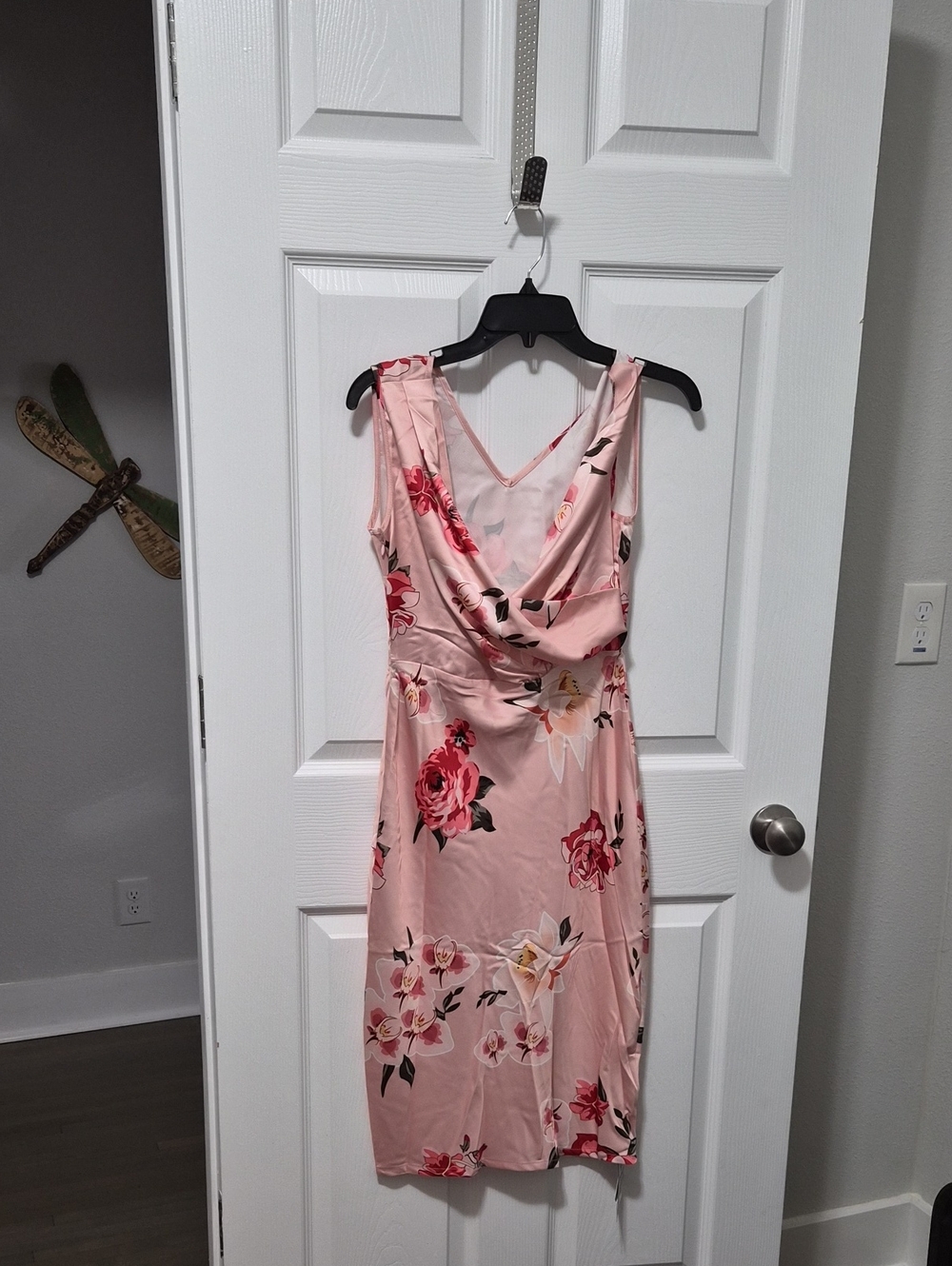Blush Pink Floral V-Neck Midi Dress